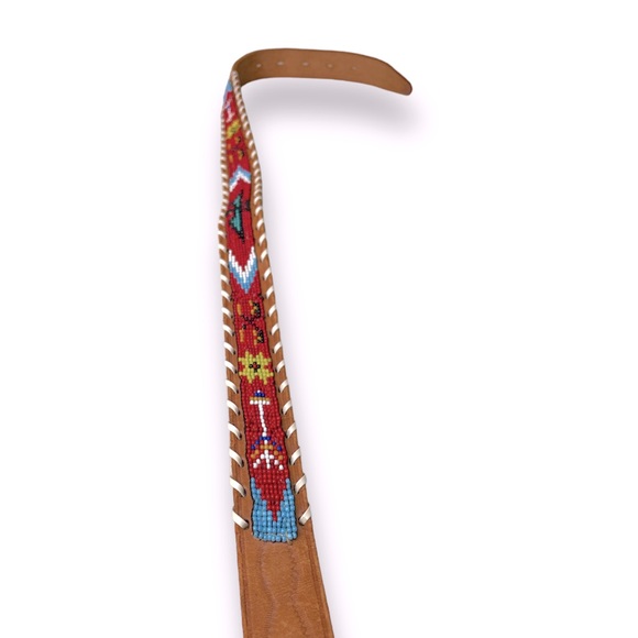 Vintage Thunderbird Beaded Native Indian Leather belt size 28 western cowboy - Picture 3 of 5